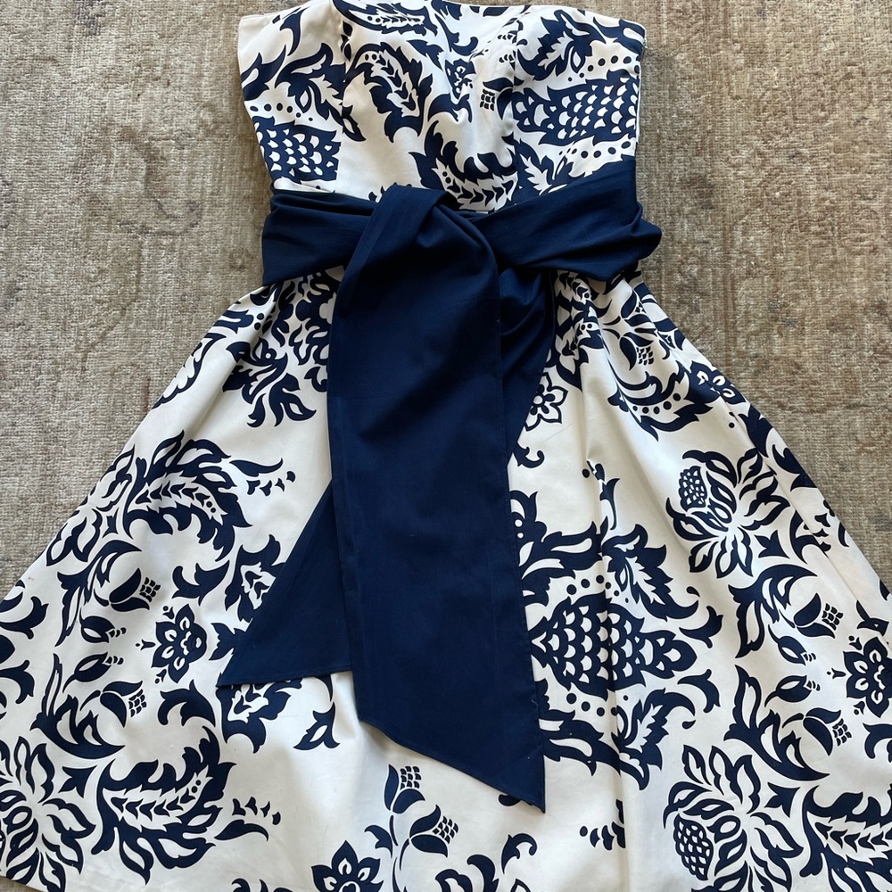 CottonSaint Tropez West Navy and White Midi Dress. Lined. - Picture 2 of 10